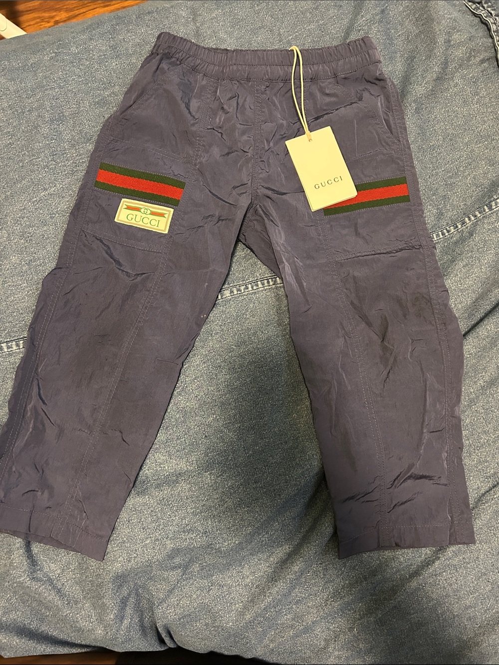 Gucci Men's Navy Track Joggers with Red & Green Web Stripe